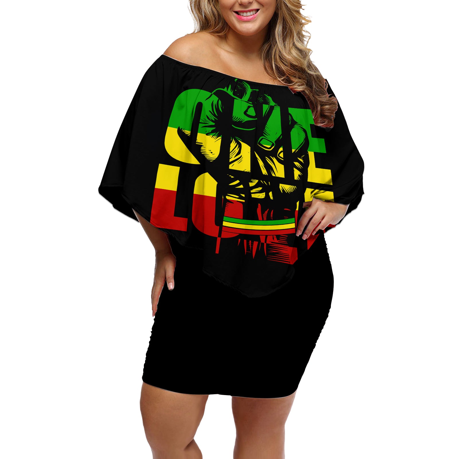 Reggae One Love Off Shoulder Short Dress African - Wonder Print Shop