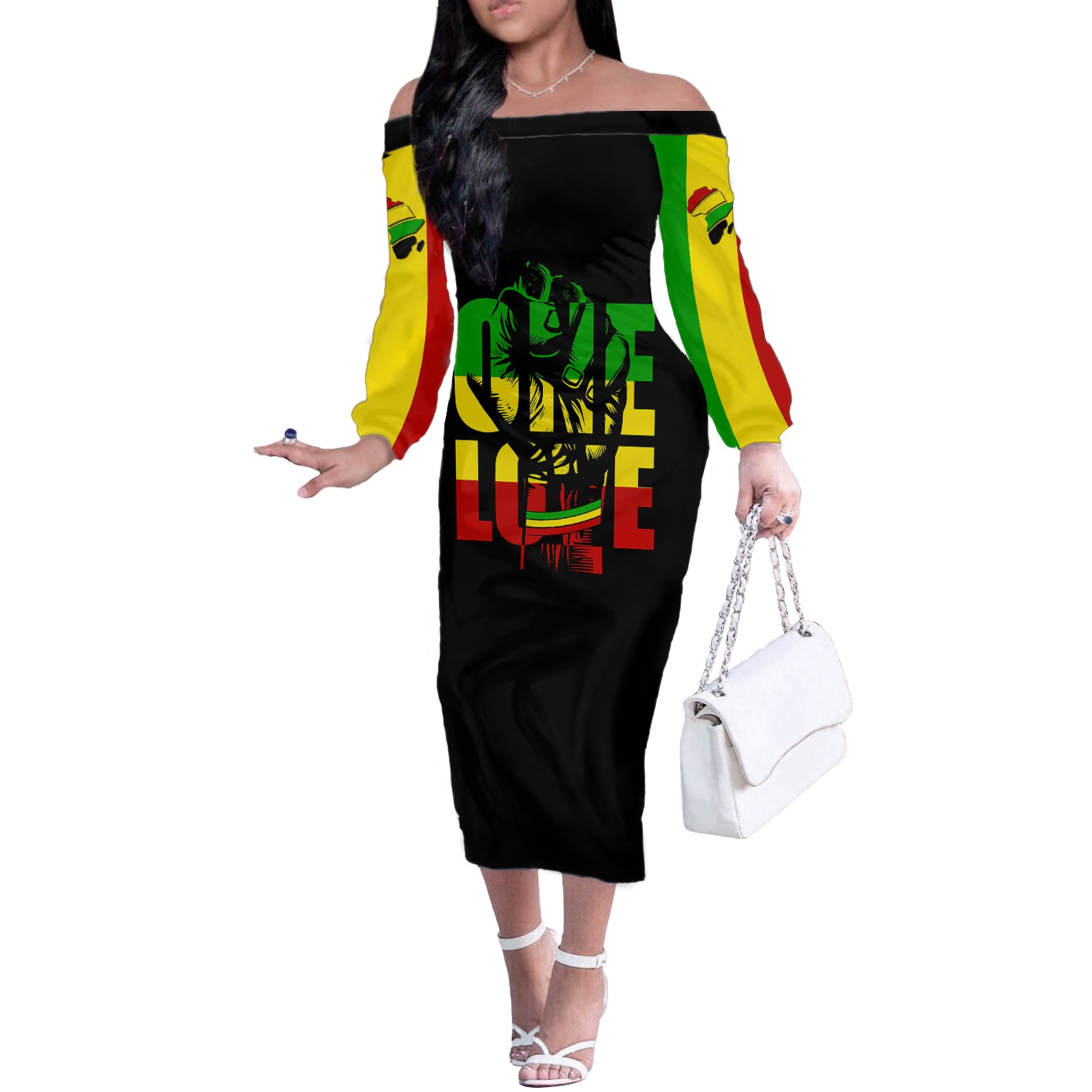 Reggae One Love Off The Shoulder Long Sleeve Dress African - Wonder Print Shop