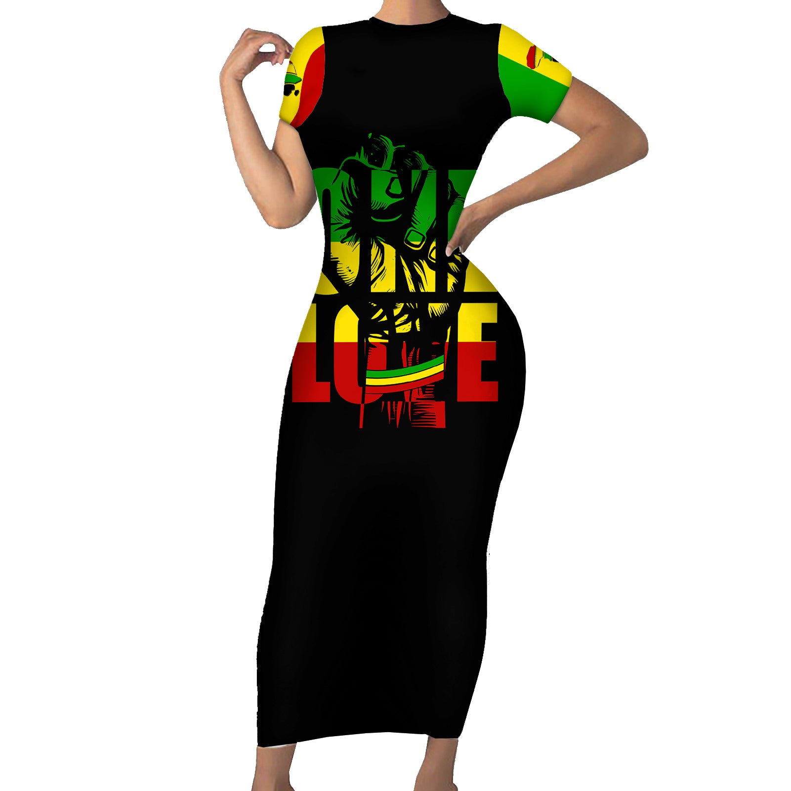 reggae-one-love-short-sleeve-bodycon-dress-african