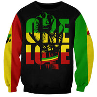 Unisex black sweatshirt with reggae-style graphic and red yellow green long sleeves