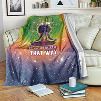 Green galaxy mandala yoga graphic blanket with 'I'M BLUNT' and 'THAT WAY' text