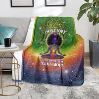 Green galaxy mandala yoga graphic blanket on floor with 'Because God rolled me that way'