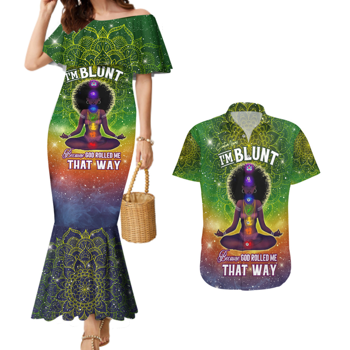 I'm Blunt African Couples Matching Mermaid Dress and Hawaiian Shirt Black Women Mandala