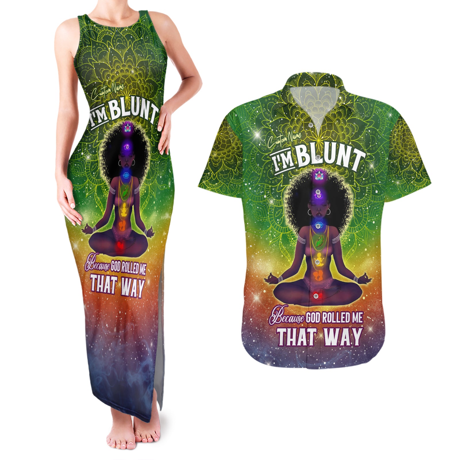 I'm Blunt African Couples Matching Tank Maxi Dress and Hawaiian Shirt Black Women Mandala