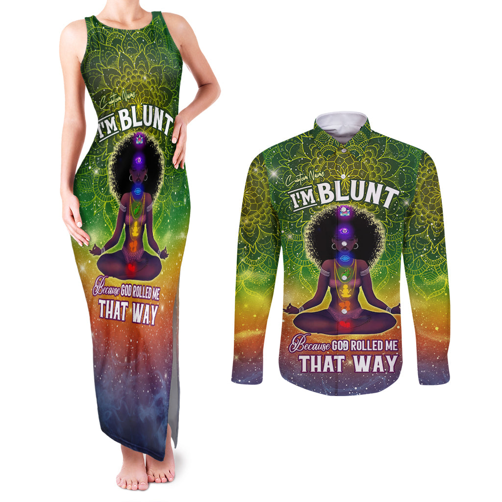 I'm Blunt African Couples Matching Tank Maxi Dress and Long Sleeve Button Shirt Black Women Mandala