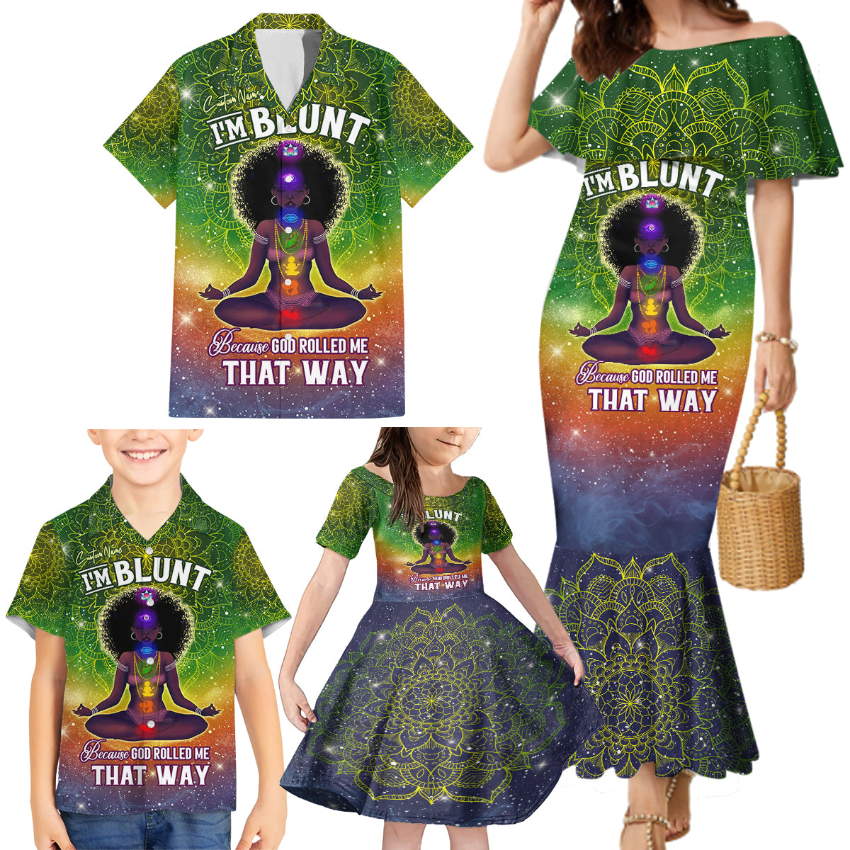 I'm Blunt African Family Matching Mermaid Dress and Hawaiian Shirt Black Women Mandala