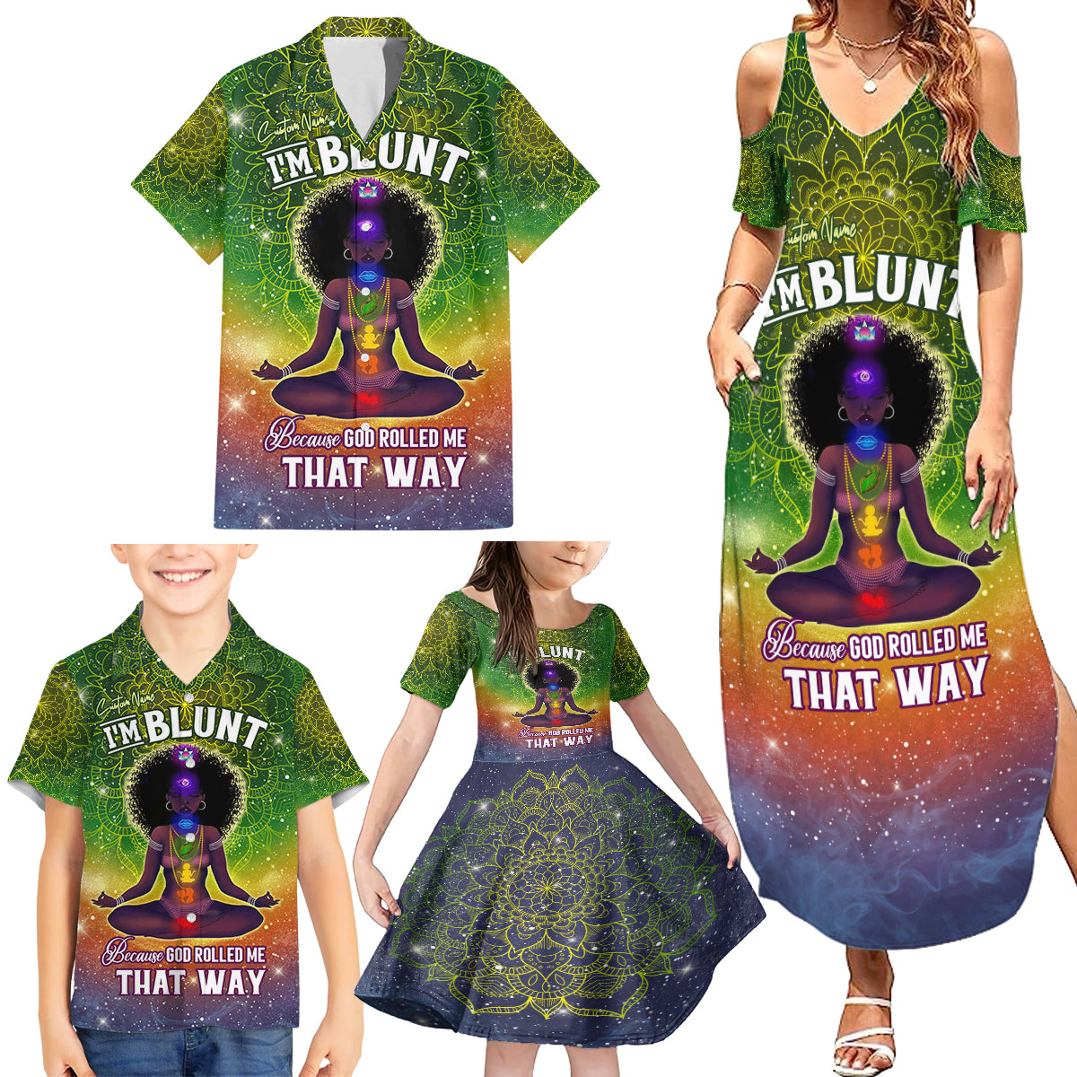 I'm Blunt African Family Matching Summer Maxi Dress and Hawaiian Shirt Black Women Mandala