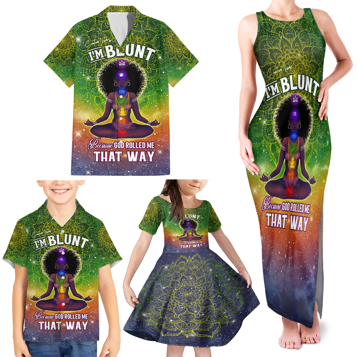 I'm Blunt African Family Matching Tank Maxi Dress and Hawaiian Shirt Black Women Mandala