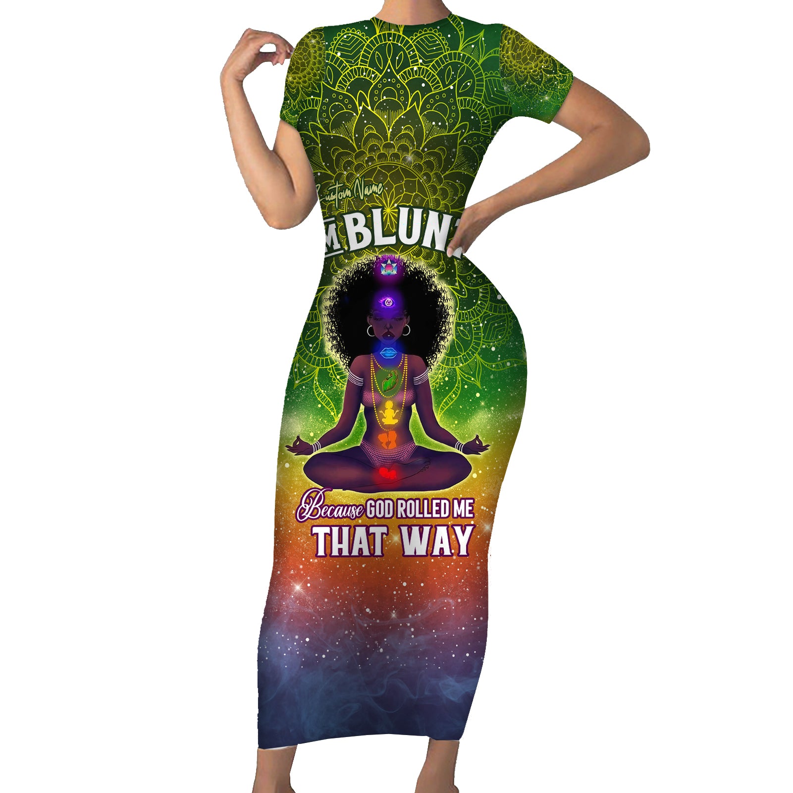 I'm Blunt African Short Sleeve Bodycon Dress Black Women Mandala