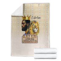 Beige throw blanket with lion king portrait, gold crown, and “BLACK KING” text