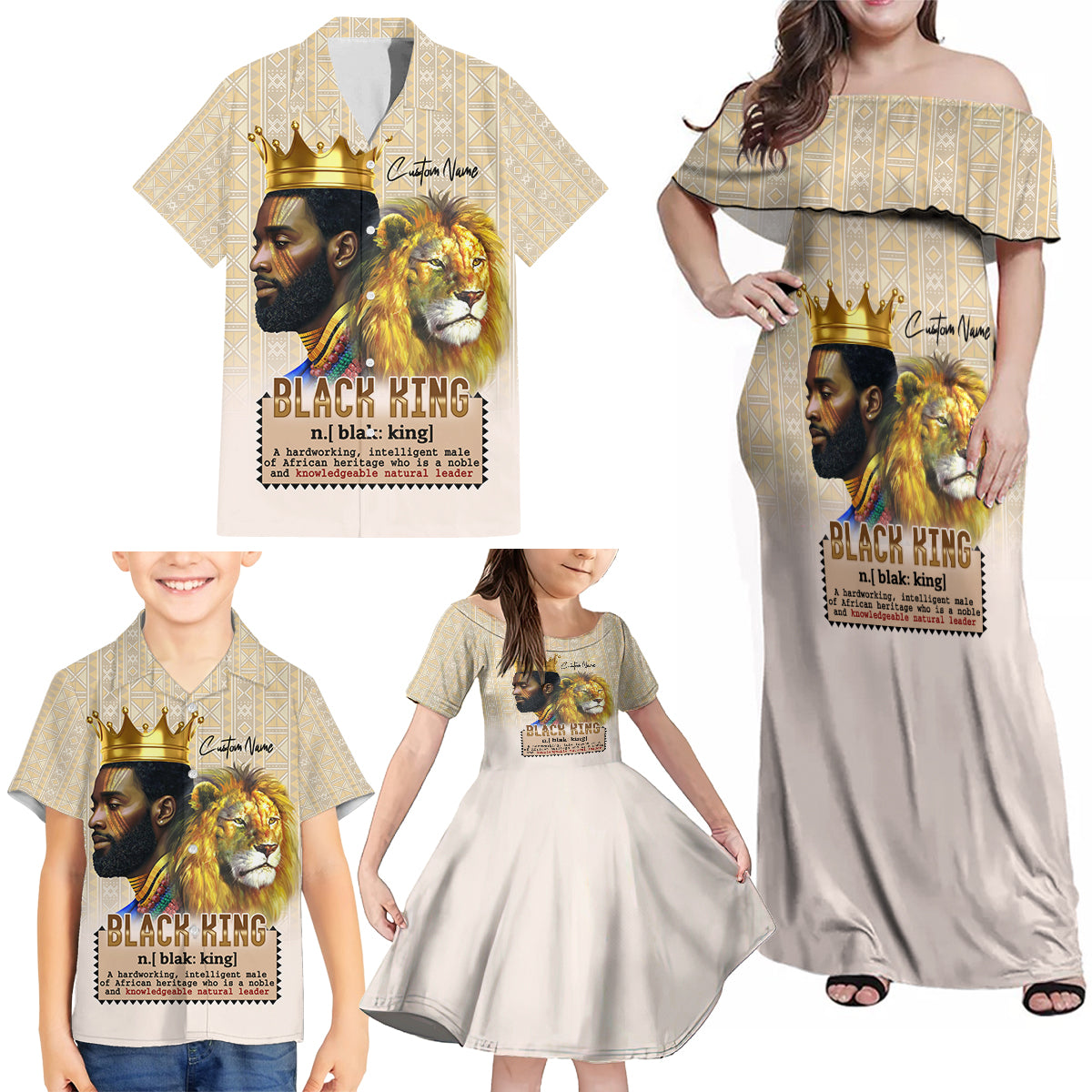 Lion Black King Family Matching Off Shoulder Maxi Dress and Hawaiian Shirt African Heritage - Wonder Print Shop