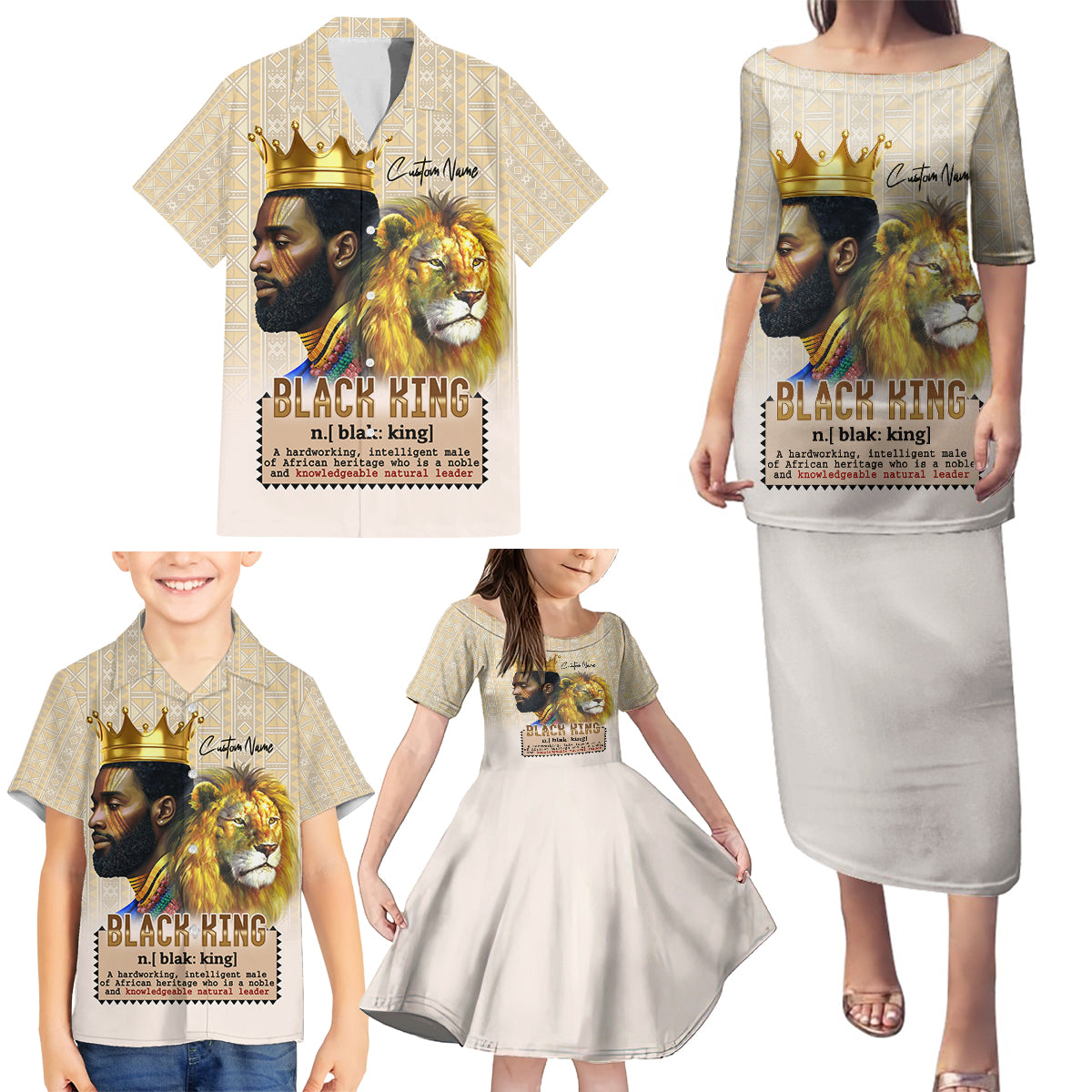 Lion Black King Family Matching Puletasi and Hawaiian Shirt African Heritage - Wonder Print Shop