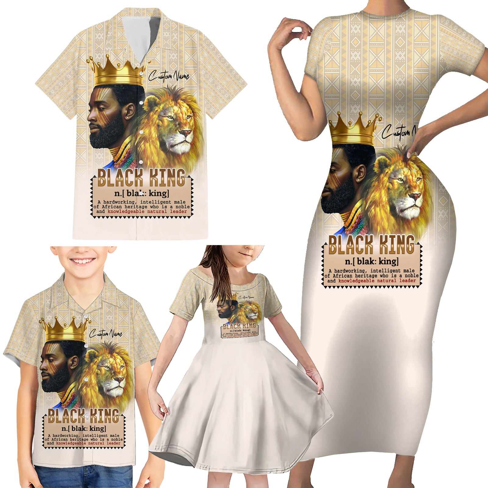 Lion Black King Family Matching Short Sleeve Bodycon Dress and Hawaiian Shirt African Heritage - Wonder Print Shop