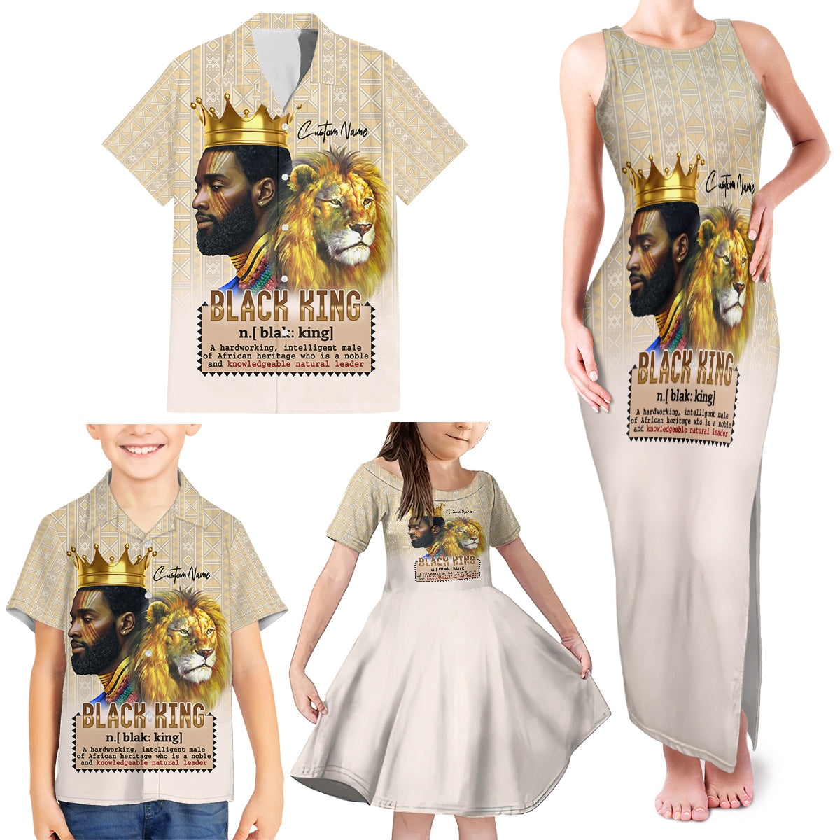 Lion Black King Family Matching Tank Maxi Dress and Hawaiian Shirt African Heritage - Wonder Print Shop