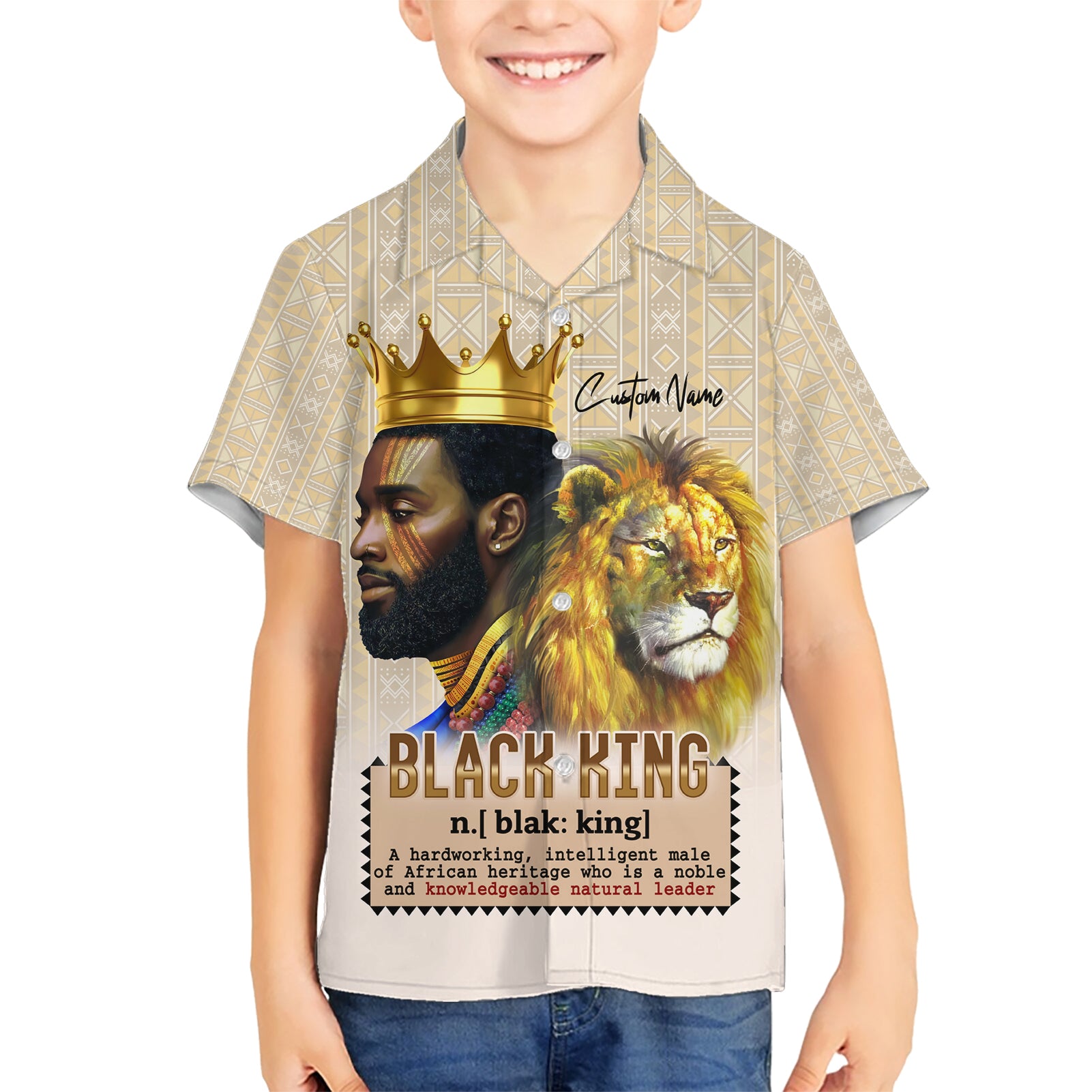 Lion Black King Kid Hawaiian Shirt African Heritage - Wonder Print Shop