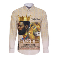 Beige long-sleeve button-up shirt with lion king crown and graphic front print