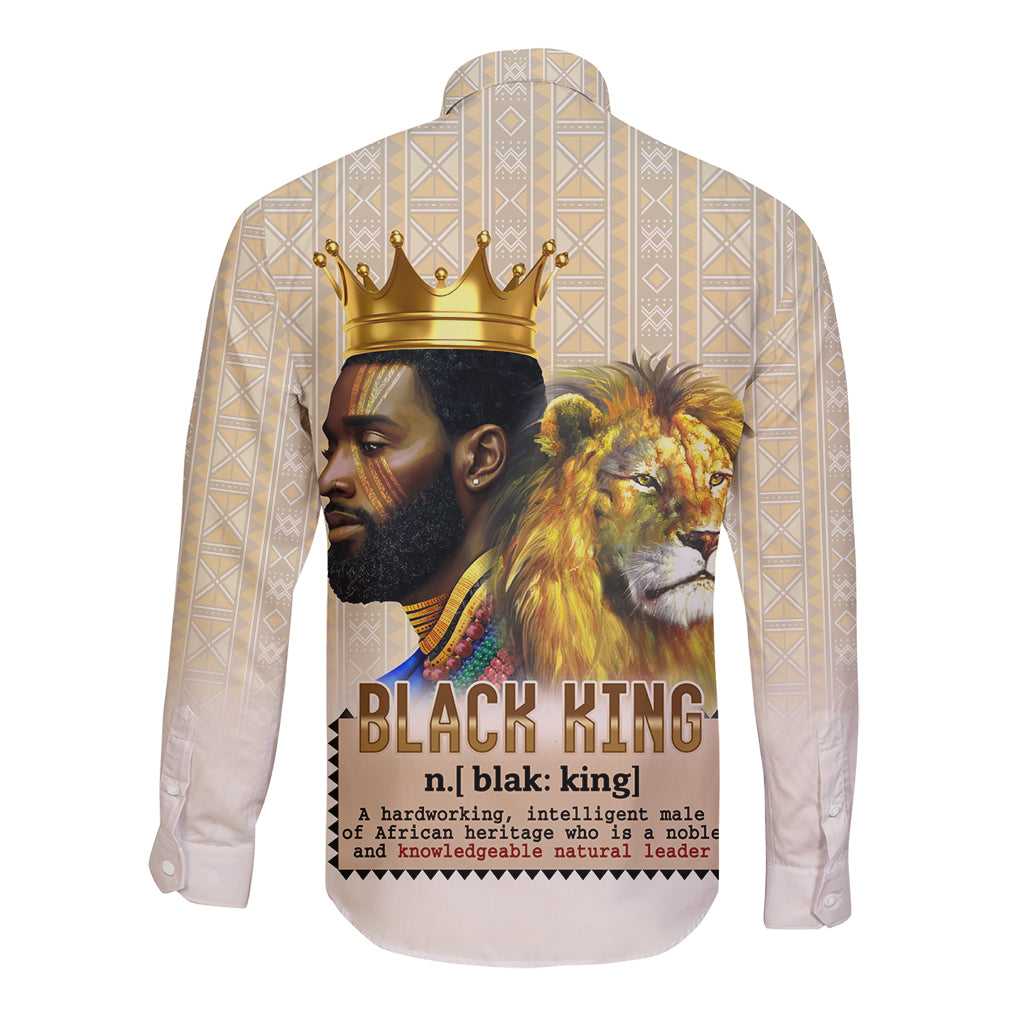 Beige long-sleeve button-up shirt with lion king crown and side detail front print