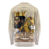 Beige long-sleeve crewneck shirt with lion king graphic and crown, back view