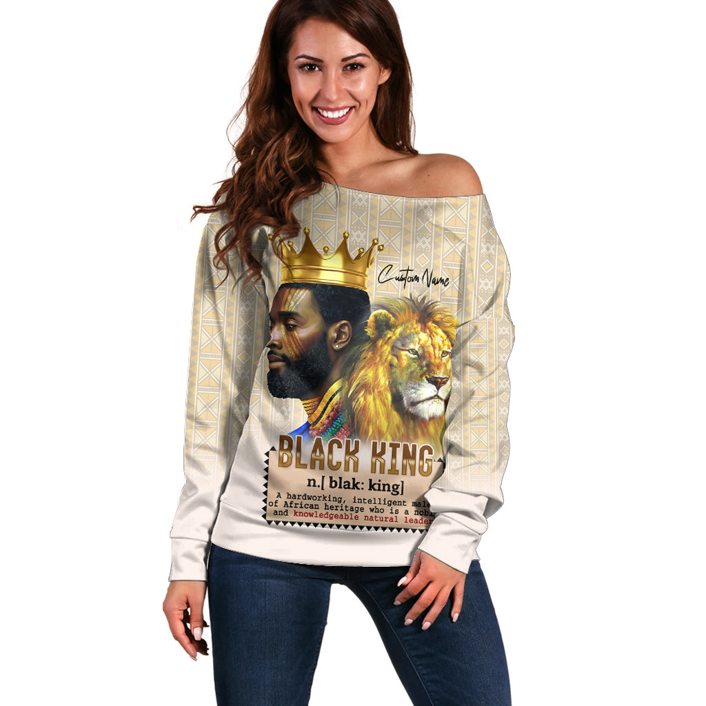 Lion Black King Off Shoulder Sweater African Heritage