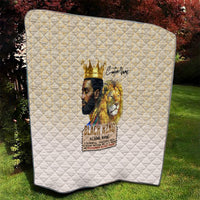 Beige king quilt with diamond grid stitching and lion king portrait “Black King”