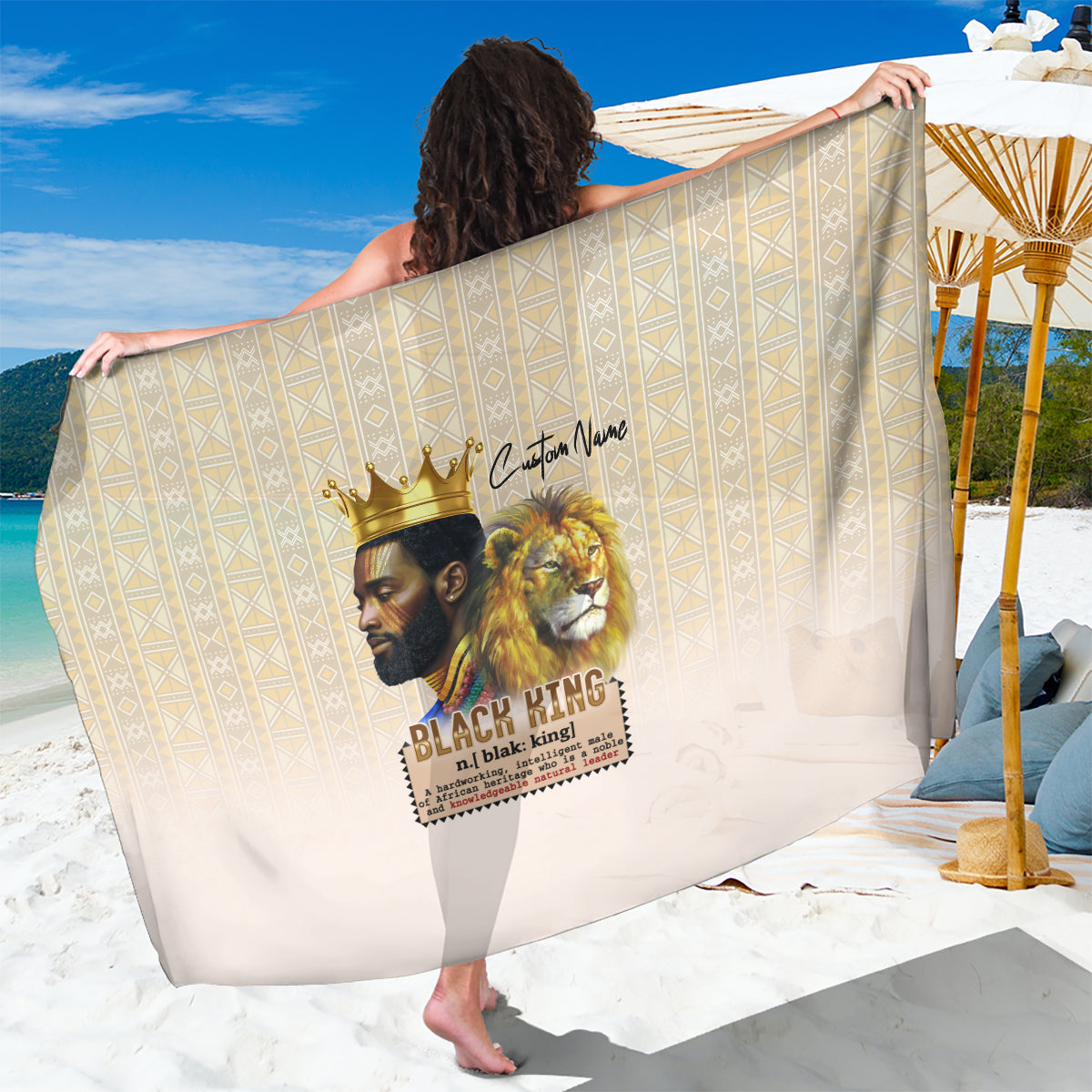 Lion Black King Sarong African Heritage - Wonder Print Shop