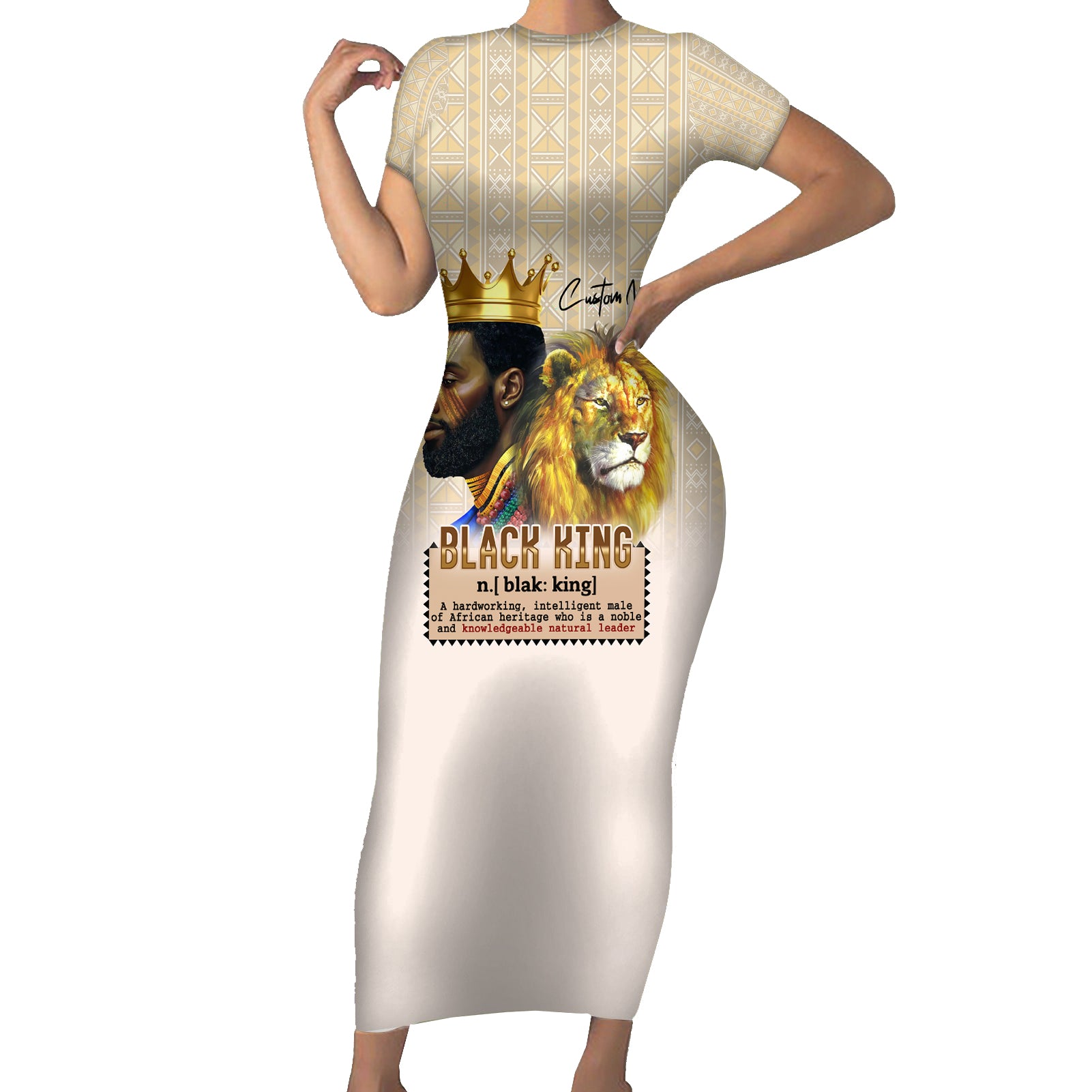 Lion Black King Short Sleeve Bodycon Dress African Heritage