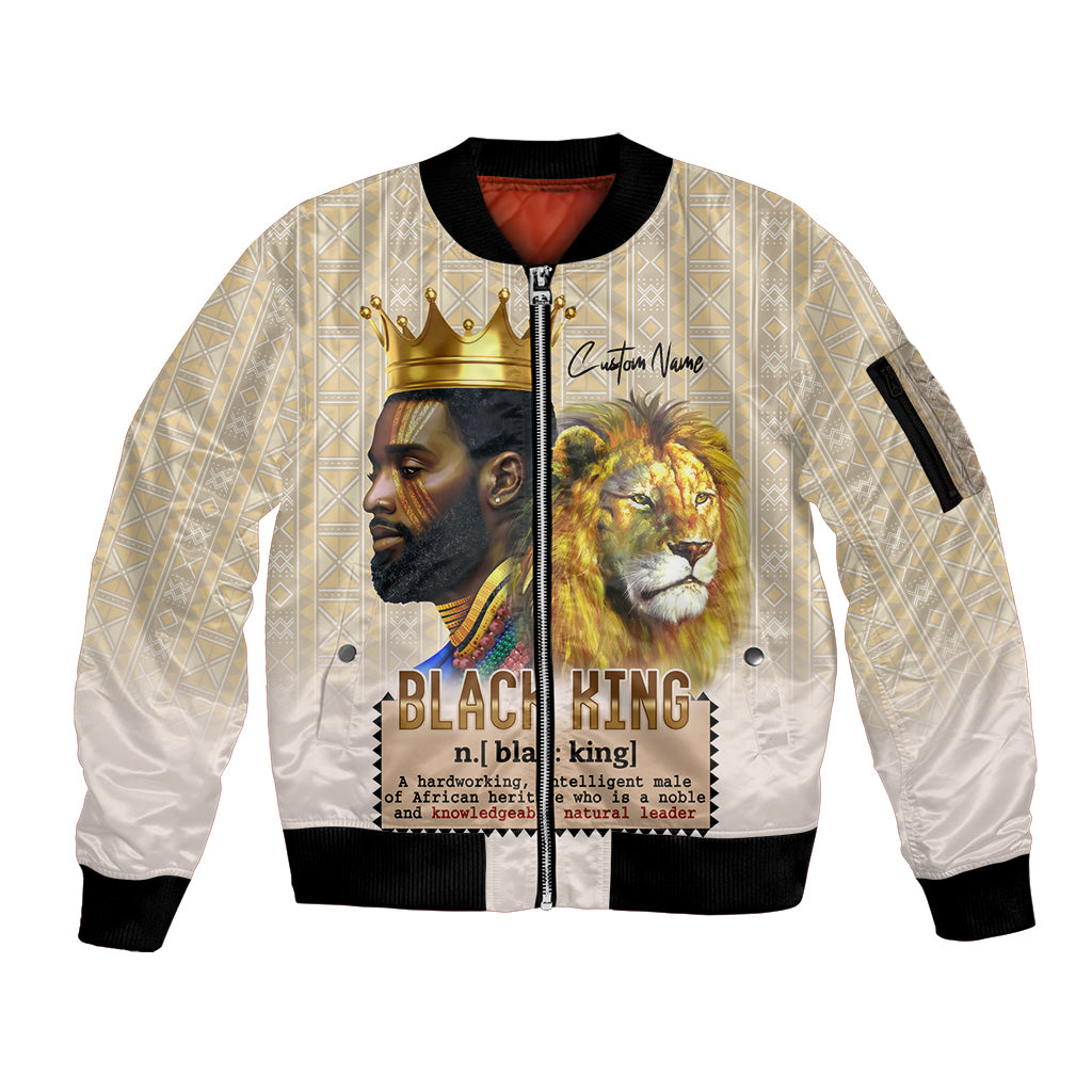 Lion Black King Sleeve Zip Bomber Jacket African Heritage