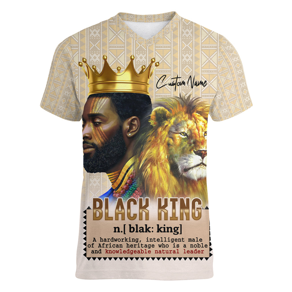 Lion Black King Women V Neck T Shirt African Heritage