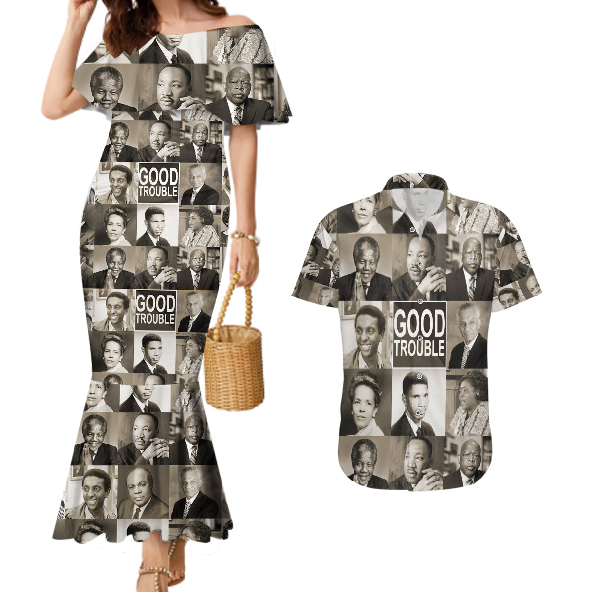 Good Trouble Couples Matching Mermaid Dress and Hawaiian Shirt Civil Rights Leaders - Wonder Print Shop