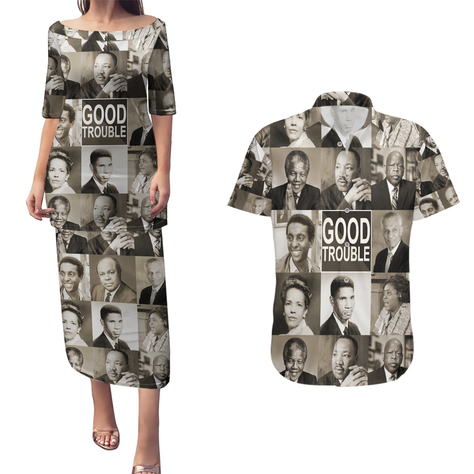 Good Trouble Couples Matching Puletasi and Hawaiian Shirt Civil Rights Leaders - Wonder Print Shop