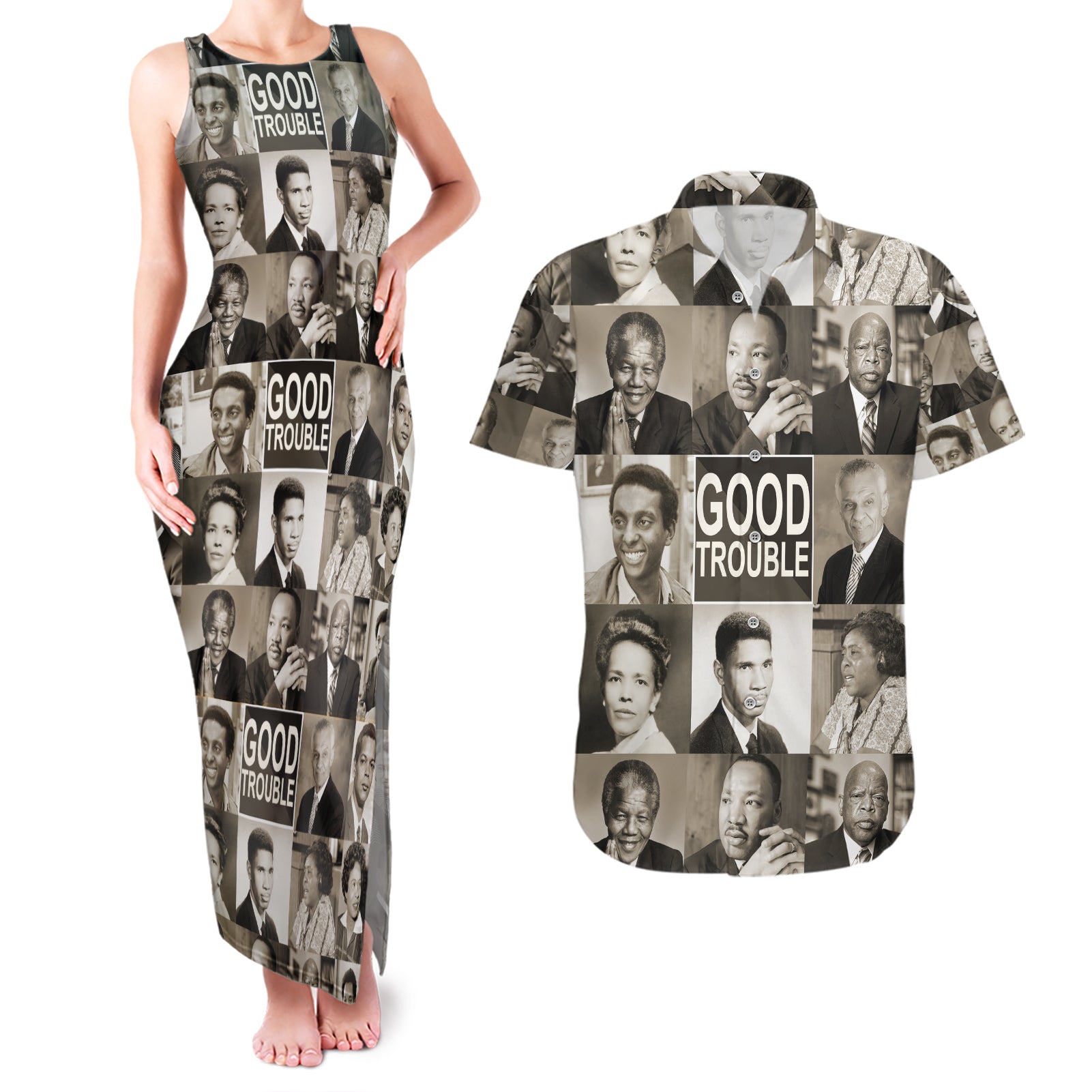 Good Trouble Couples Matching Tank Maxi Dress and Hawaiian Shirt Civil Rights Leaders - Wonder Print Shop