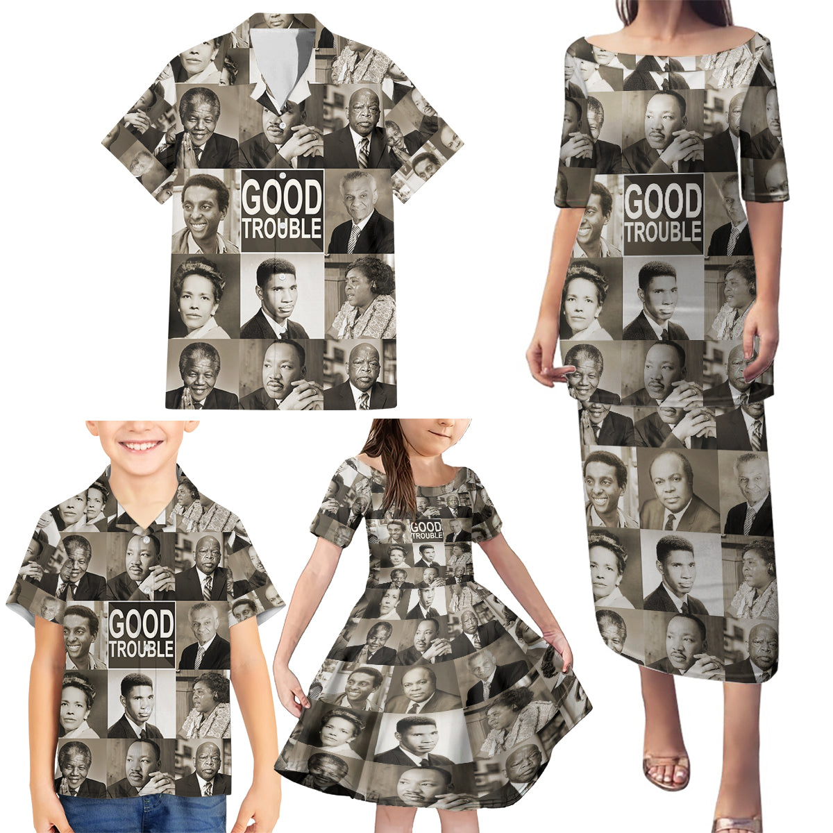 Good Trouble Family Matching Puletasi and Hawaiian Shirt Civil Rights Leaders - Wonder Print Shop