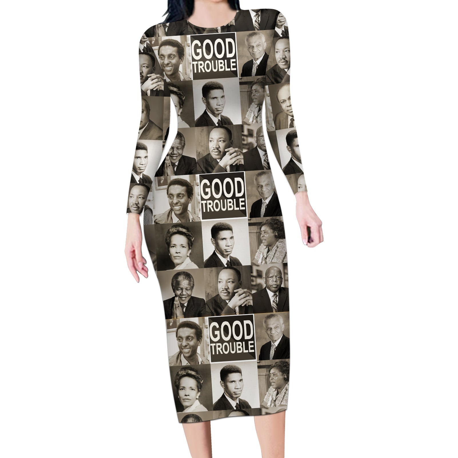 Good Trouble Long Sleeve Bodycon Dress Civil Rights Leaders - Wonder Print Shop