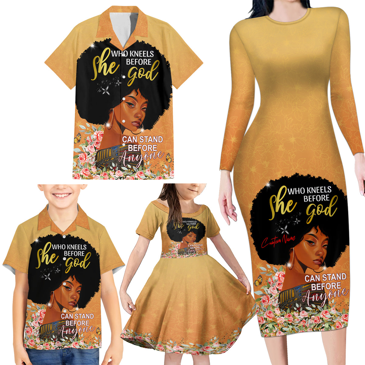 Personalized African Black Women Family Matching Long Sleeve Bodycon Dress and Hawaiian Shirt She Who Kneels Before God