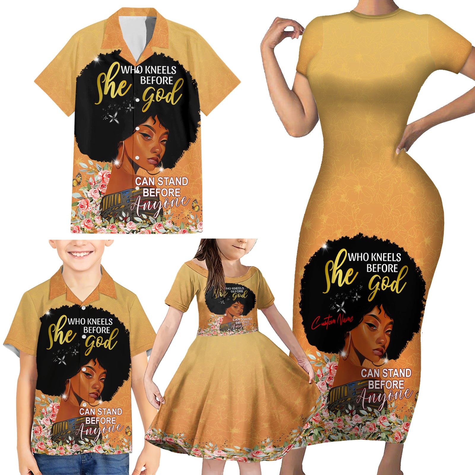 Personalized African Black Women Family Matching Short Sleeve Bodycon Dress and Hawaiian Shirt She Who Kneels Before God