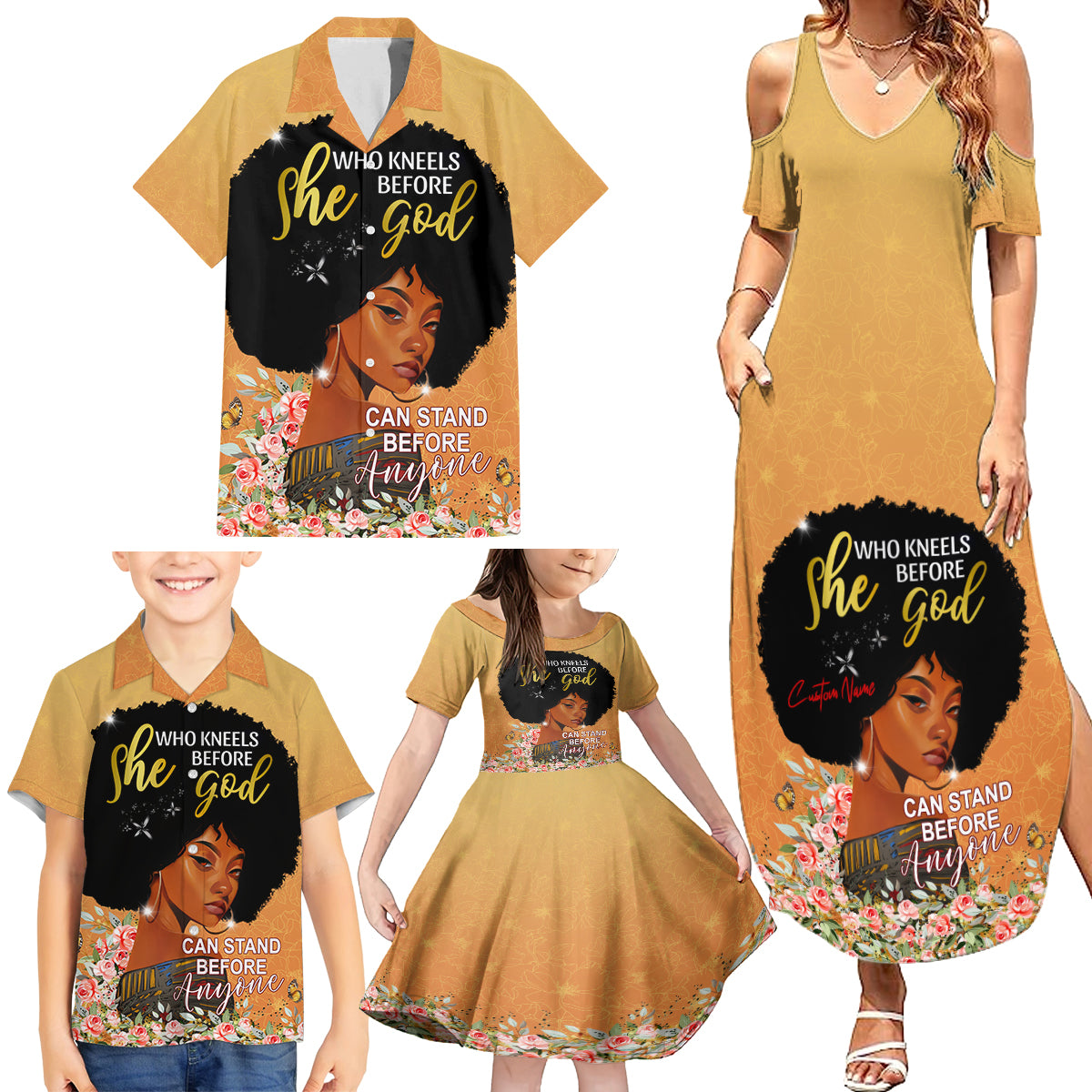 Personalized African Black Women Family Matching Summer Maxi Dress and Hawaiian Shirt She Who Kneels Before God