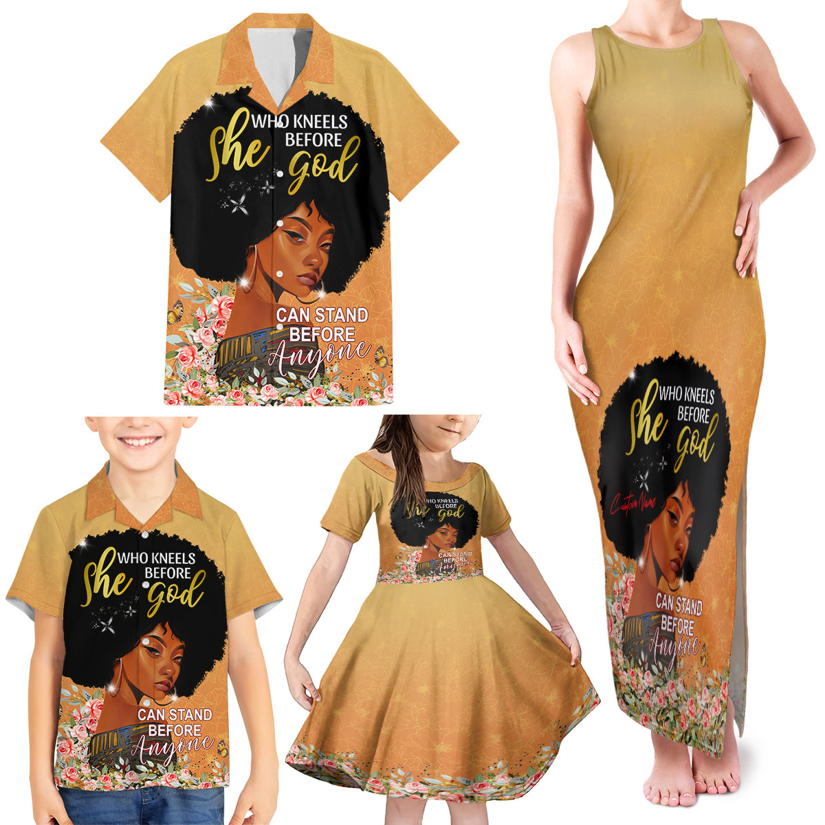 Personalized African Black Women Family Matching Tank Maxi Dress and Hawaiian Shirt She Who Kneels Before God