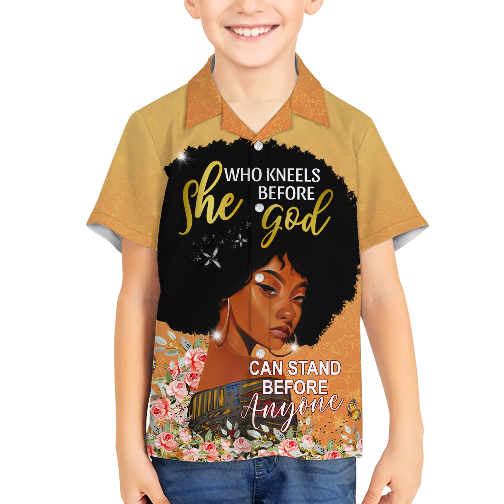 Personalized African Black Women Kid Hawaiian Shirt She Who Kneels Before God