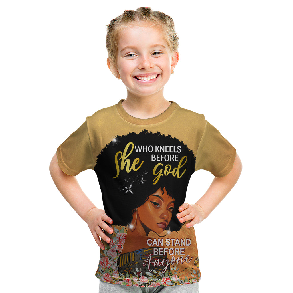 Personalized African Black Women Kid T Shirt She Who Kneels Before God