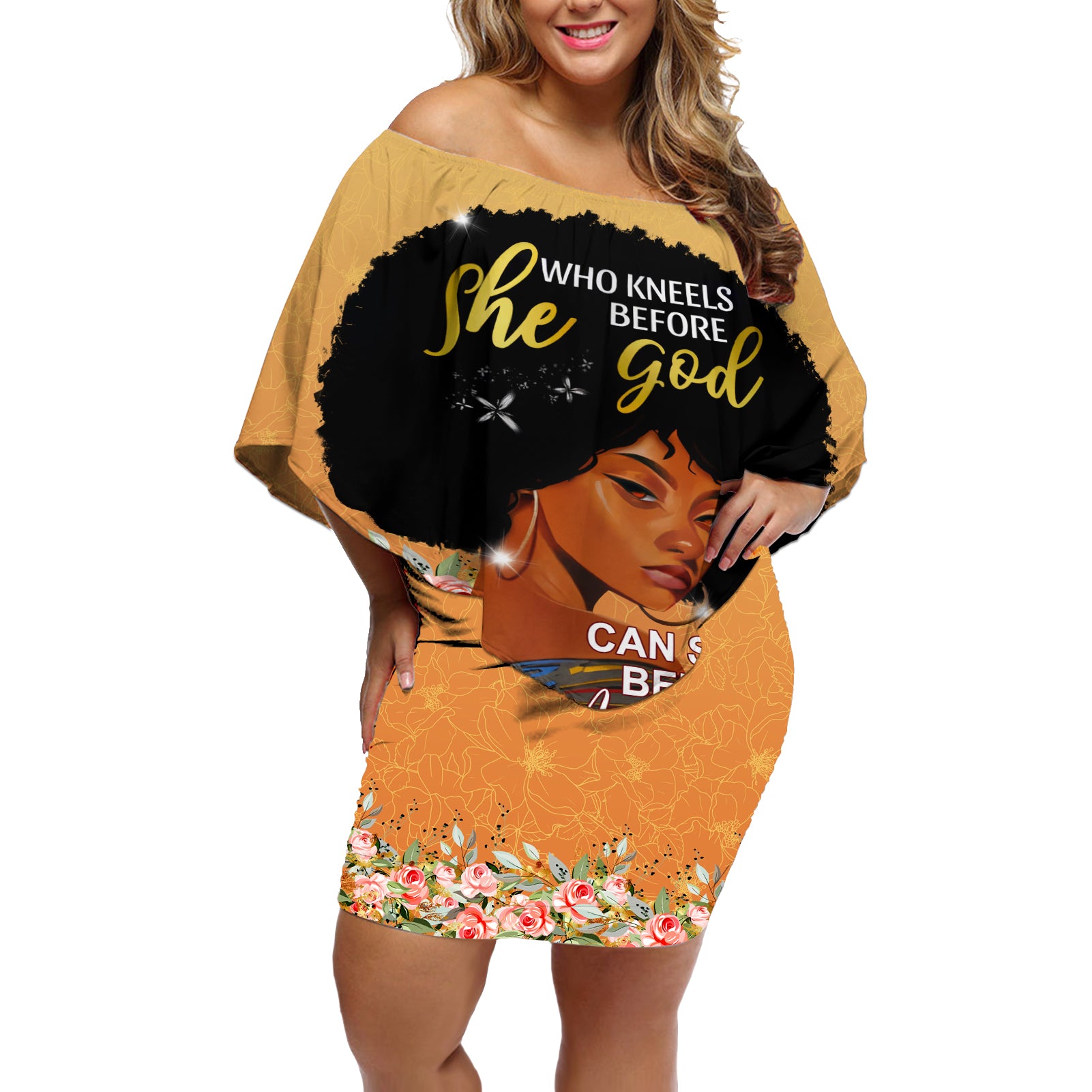 Personalized African Black Women Off Shoulder Short Dress She Who Kneels Before God