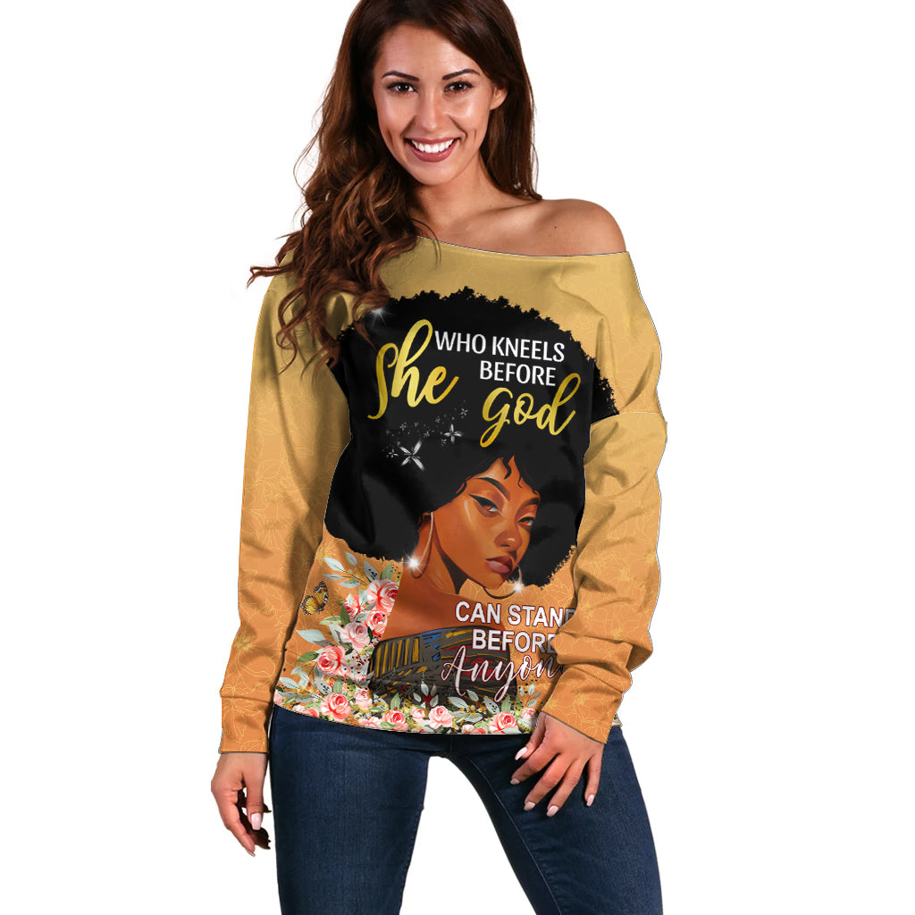 Personalized African Black Women Off Shoulder Sweater She Who Kneels Before God