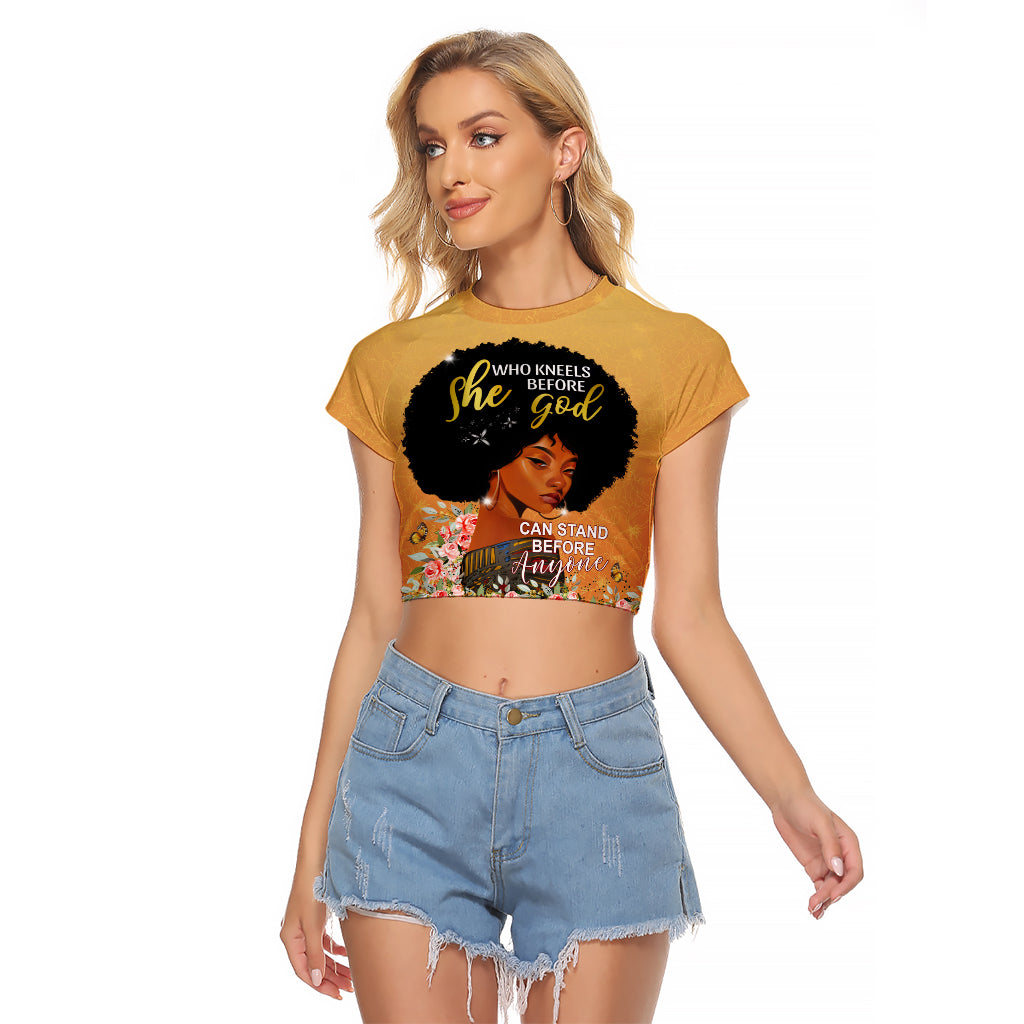 Personalized African Black Women Raglan Cropped T Shirt She Who Kneels Before God