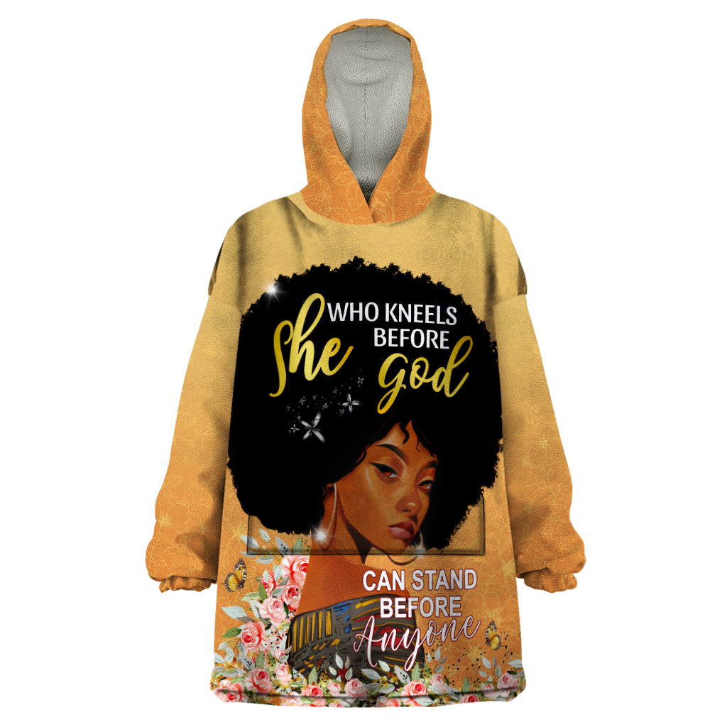 Personalized African Black Women Wearable Blanket Hoodie She Who Kneels Before God