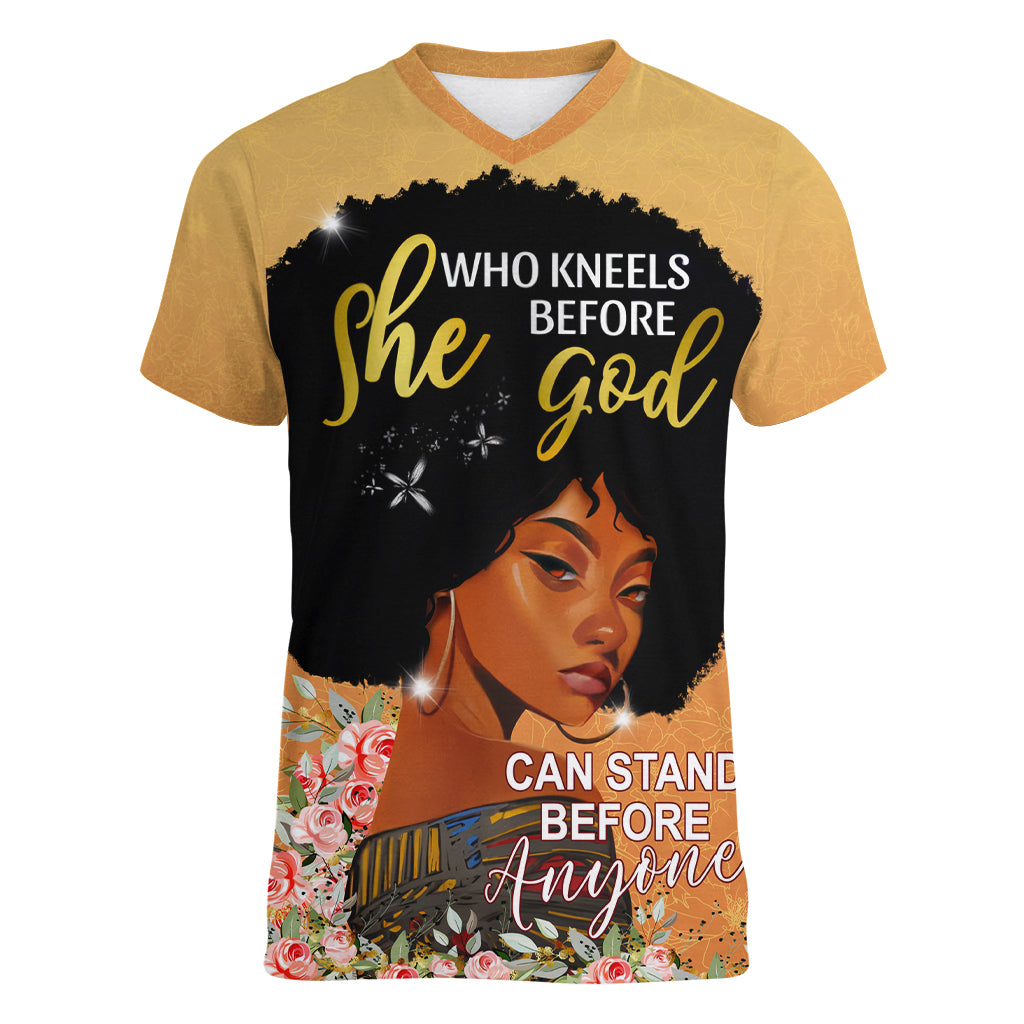 Personalized African Black Women Women V Neck T Shirt She Who Kneels Before God