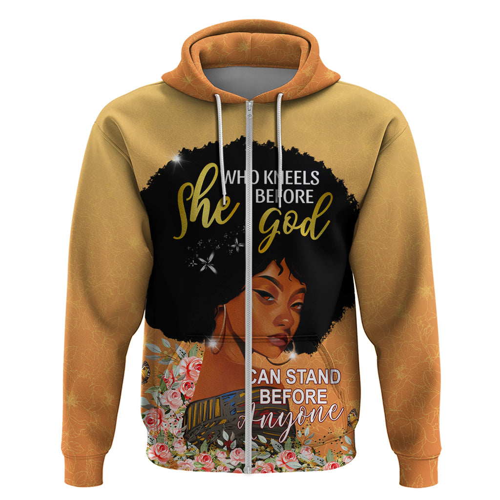 Personalized African Black Women Zip Hoodie She Who Kneels Before God