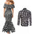 Mix Adinkra Couples Matching Mermaid Dress and Long Sleeve Button Shirt Black Pattern