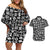 Mix Adinkra Couples Matching Off Shoulder Short Dress and Hawaiian Shirt Black Pattern - Wonder Print Shop