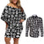 Mix Adinkra Couples Matching Off Shoulder Short Dress and Long Sleeve Button Shirt Black Pattern - Wonder Print Shop