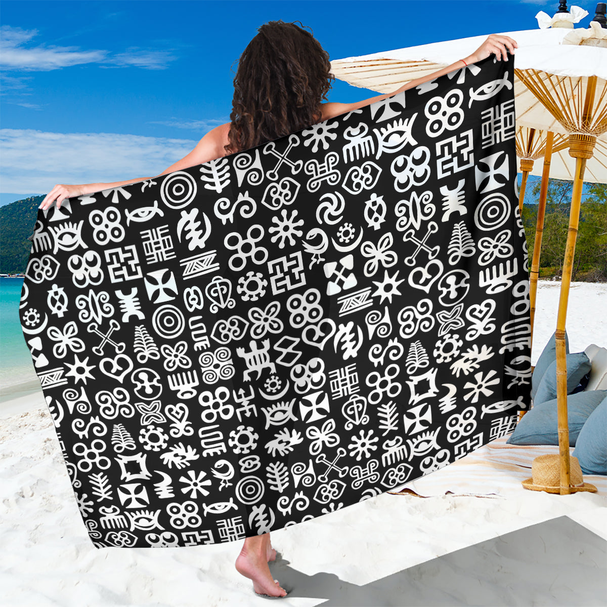 Mix Adinkra Sarong Black Pattern - Wonder Print Shop