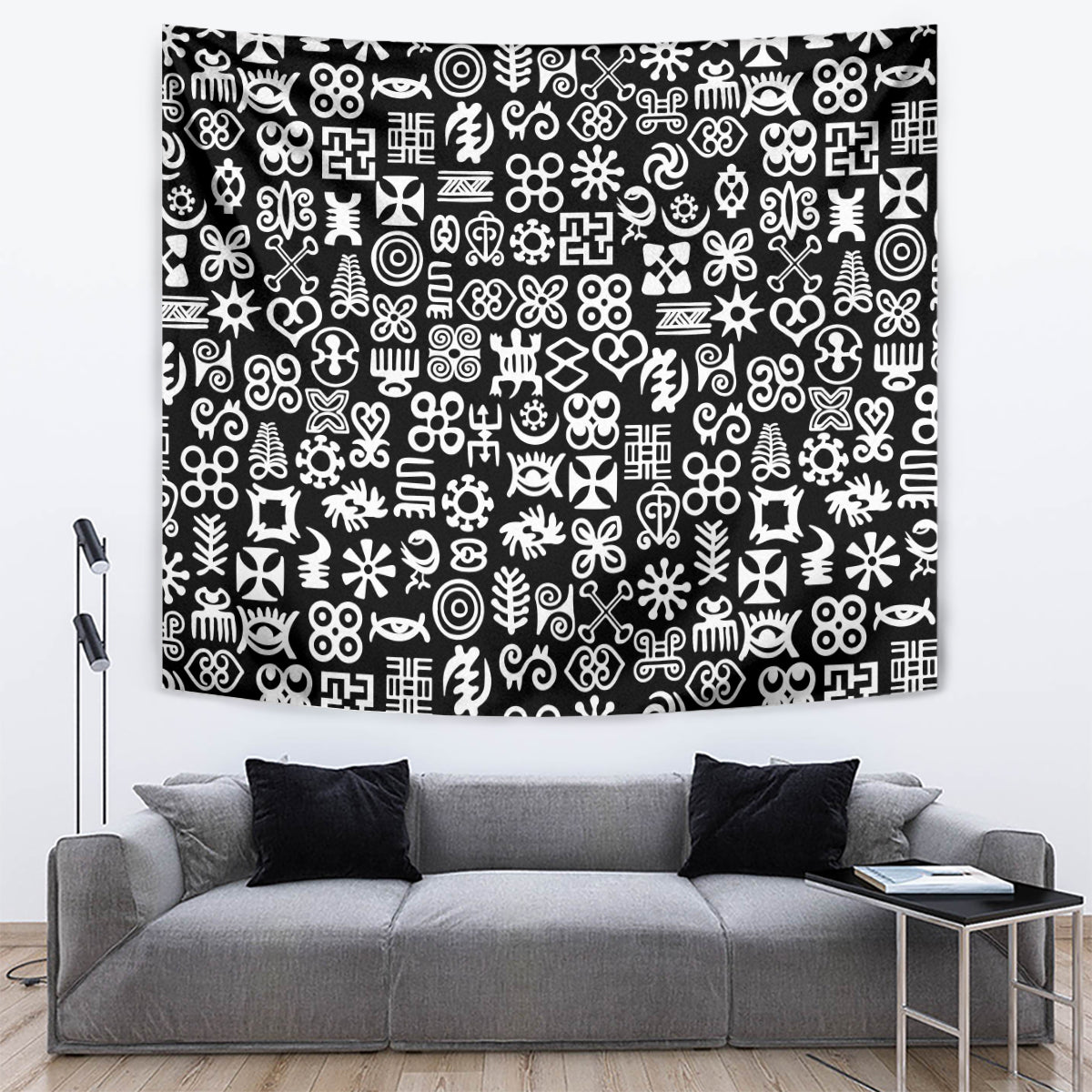 Mix Adinkra Tapestry Black Pattern